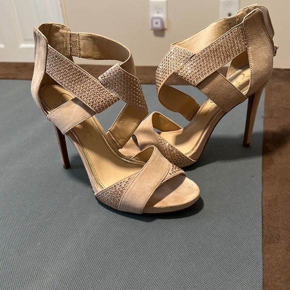 Jessica Simpson Shoes - Jessica Simpson Beige Crystal Strappy Stiletto Sandals